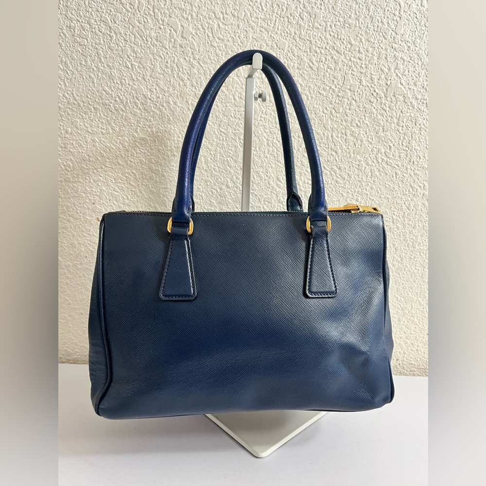 Prada Navy Saffiano Leather Double-Handle Satchel with Gold Hardware - Picture 7 of 16